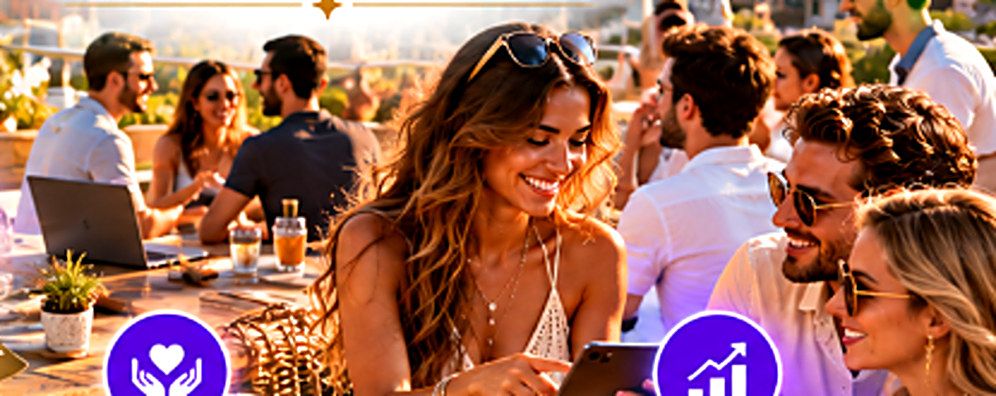 Communauté souriante sur une terrasse à Barcelone